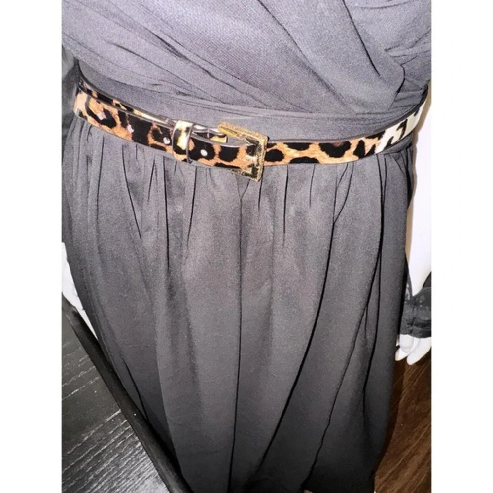 WCM Leopard Print Patent Leather Lined Belt Gold Buckle Brown Black M Chic 47-69